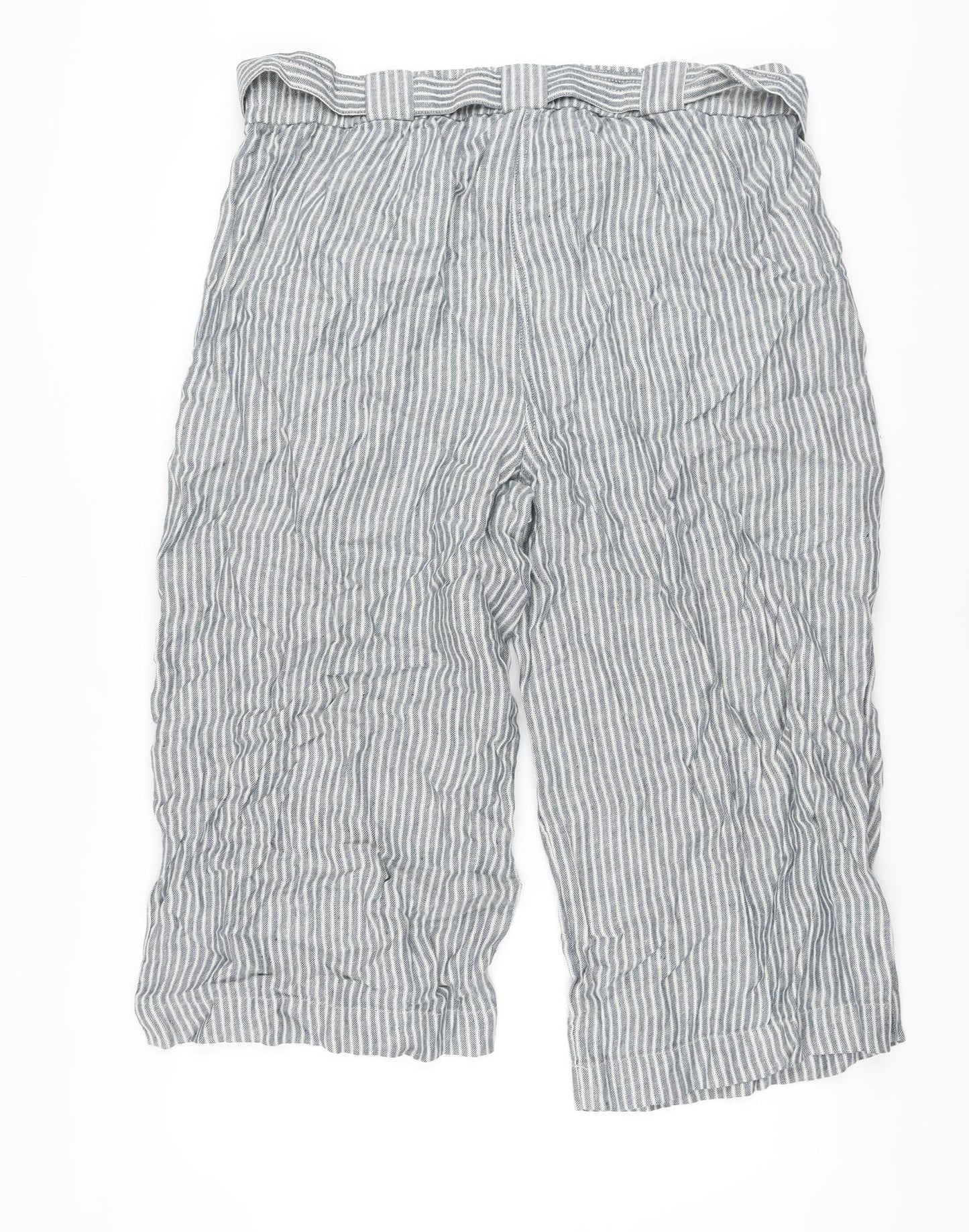 Marks and Spencer Womens Grey Striped Linen Trousers Size 20 L21 in Regular Button