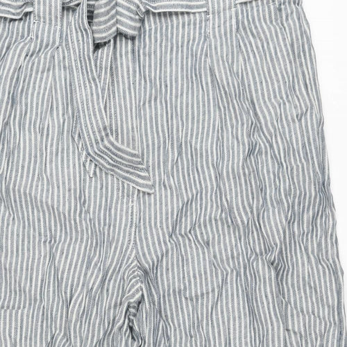 Marks and Spencer Womens Grey Striped Linen Trousers Size 20 L21 in Regular Button