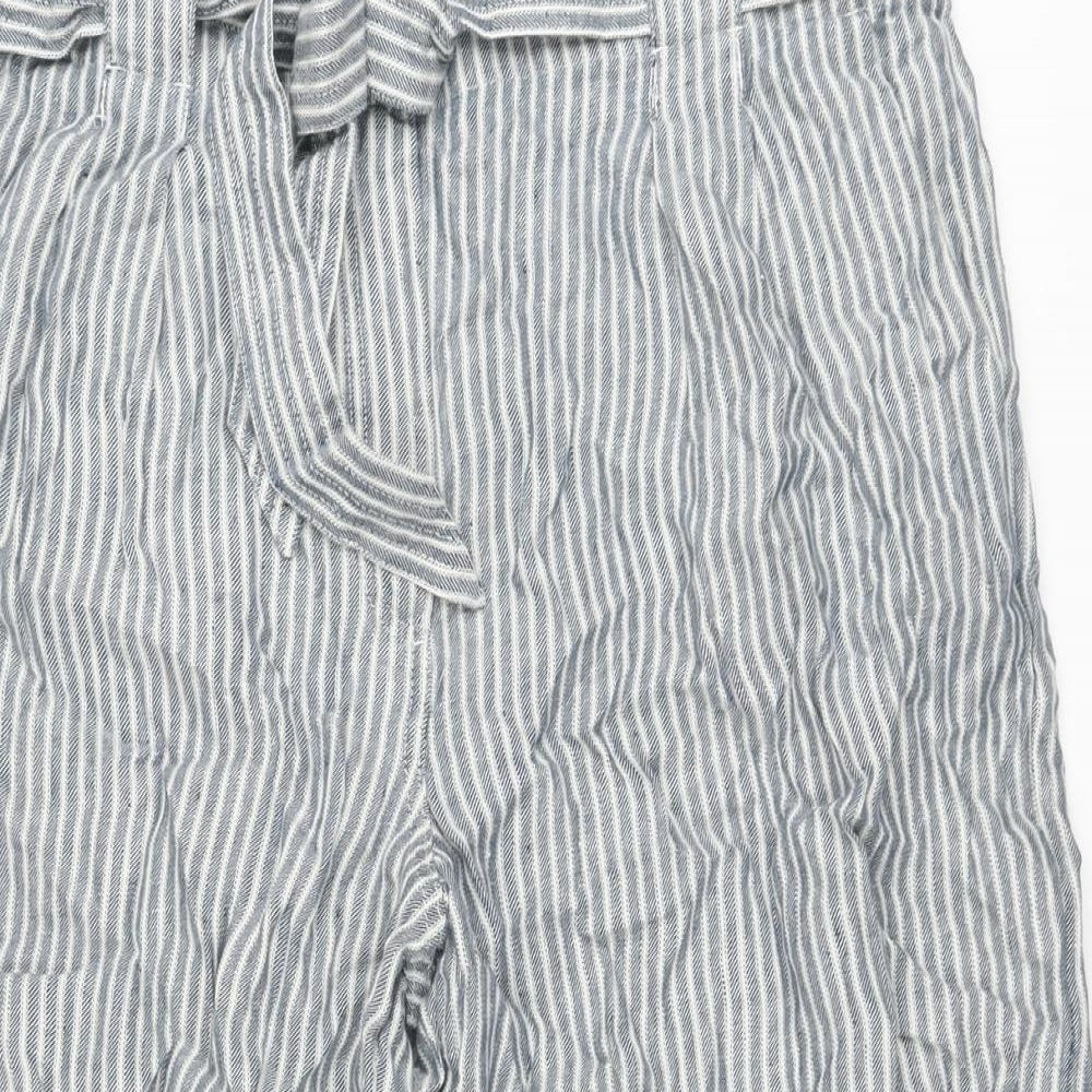 Marks and Spencer Womens Grey Striped Linen Trousers Size 20 L21 in Regular Button
