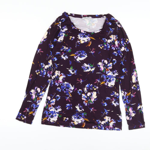 Bella Di Note Womens Purple Floral Viscose Basic Blouse Size 8 Round Neck
