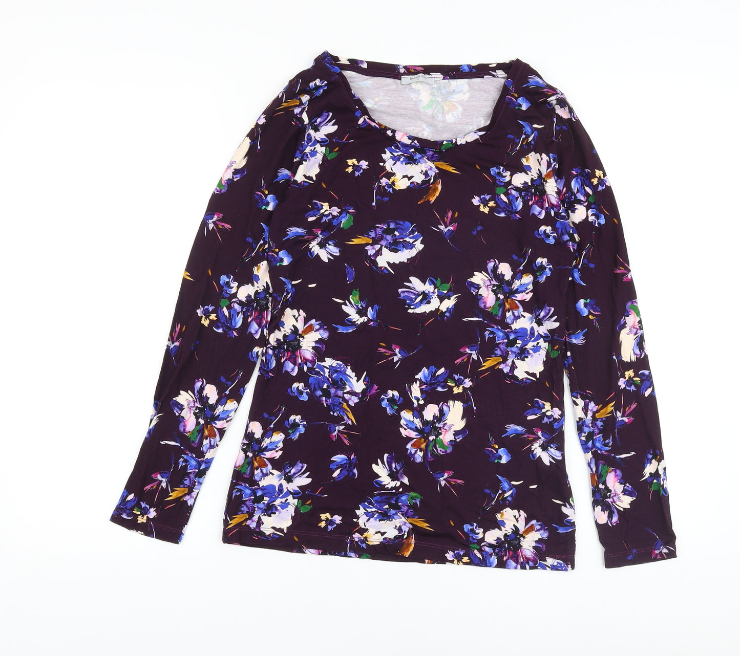 Bella Di Note Womens Purple Floral Viscose Basic Blouse Size 8 Round Neck