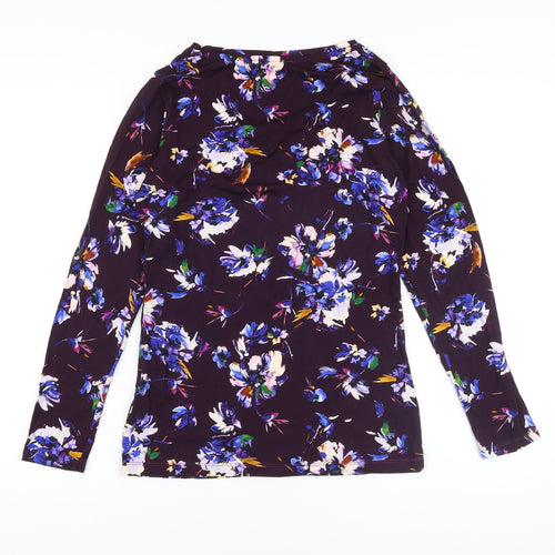 Bella Di Note Womens Purple Floral Viscose Basic Blouse Size 8 Round Neck