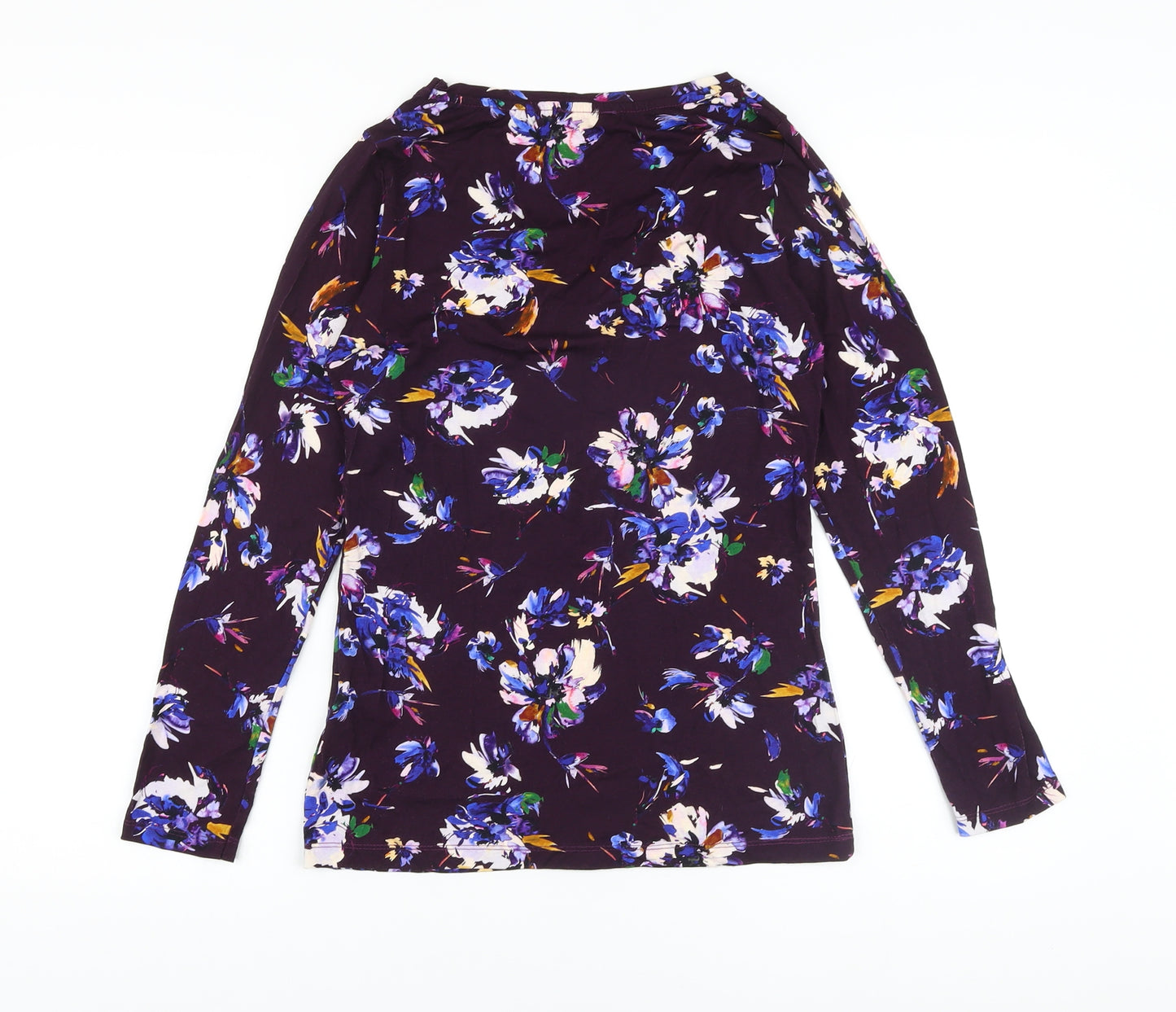 Bella Di Note Womens Purple Floral Viscose Basic Blouse Size 8 Round Neck