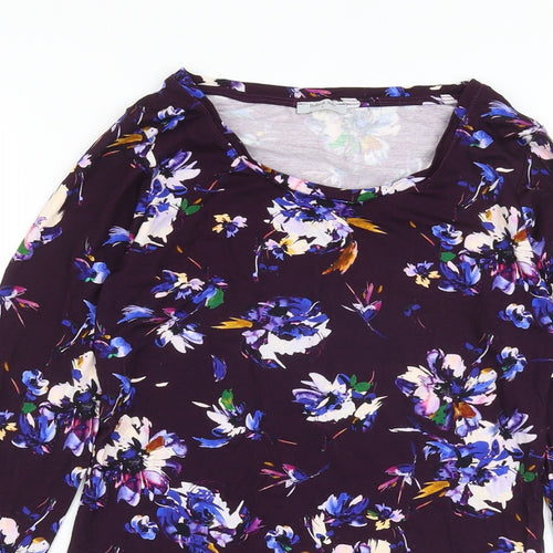 Bella Di Note Womens Purple Floral Viscose Basic Blouse Size 8 Round Neck