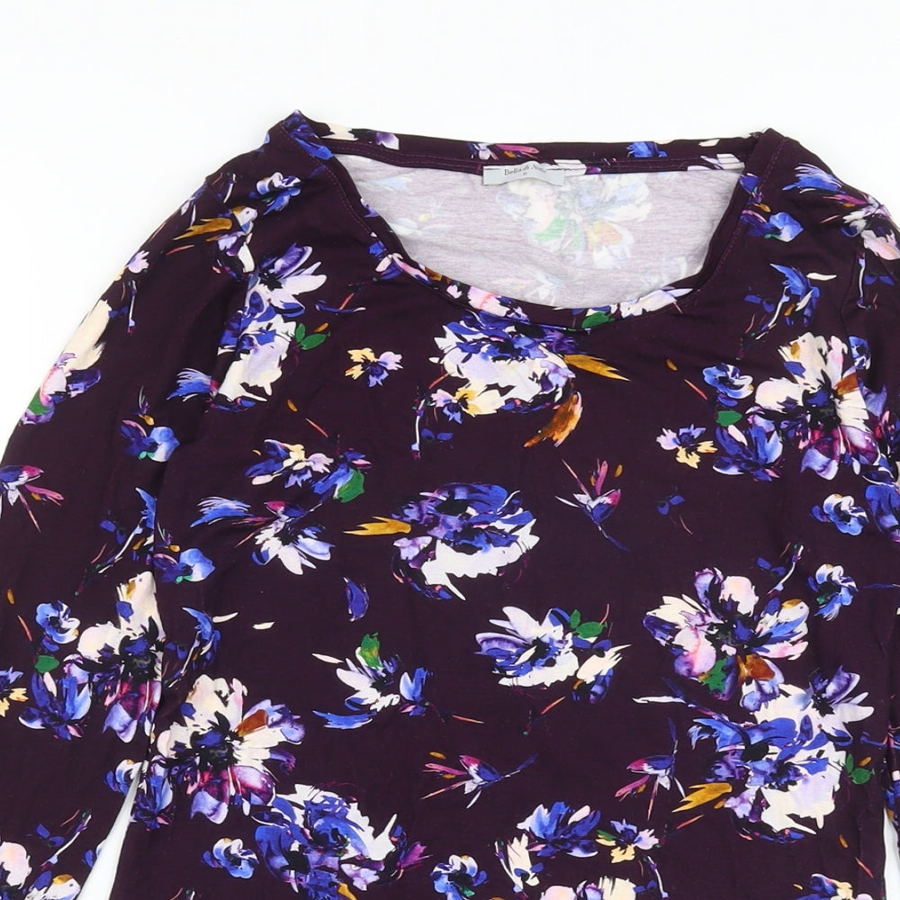 Bella Di Note Womens Purple Floral Viscose Basic Blouse Size 8 Round Neck