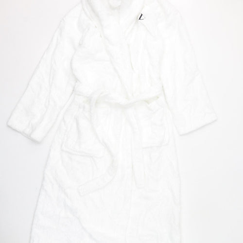 Marks and Spencer Womens White Solid Cotton Kimono Gown Size S Tie