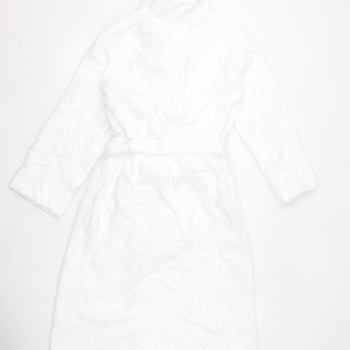 Marks and Spencer Womens White Solid Cotton Kimono Gown Size S Tie