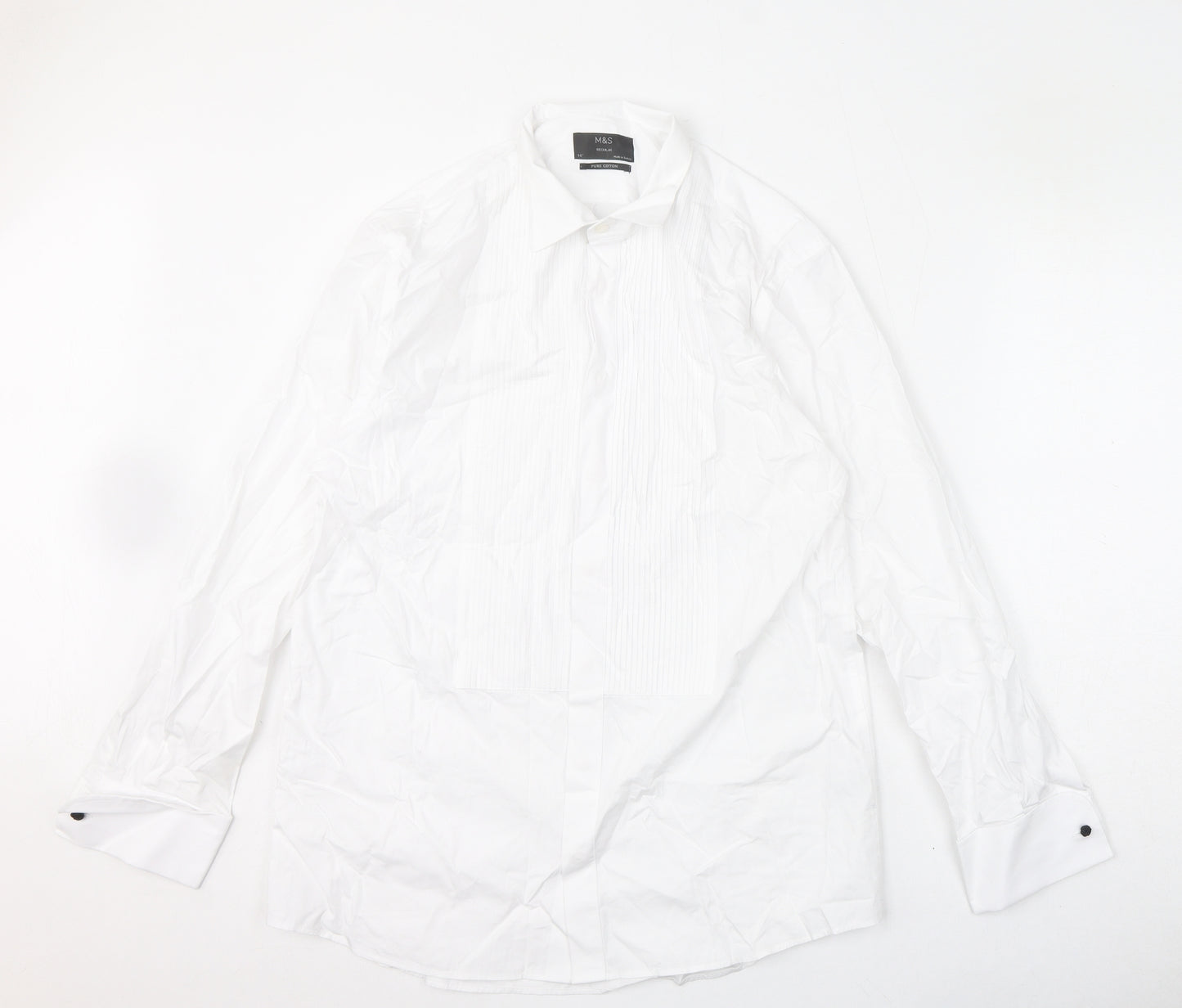 Marks and Spencer Mens White 100% Cotton Dress Shirt Size 16 Collared Button