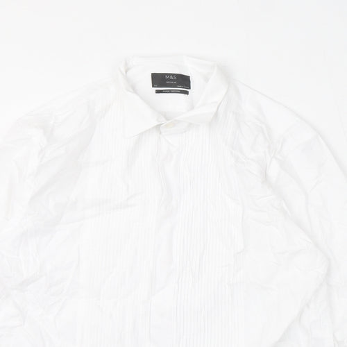 Marks and Spencer Mens White 100% Cotton Dress Shirt Size 16 Collared Button