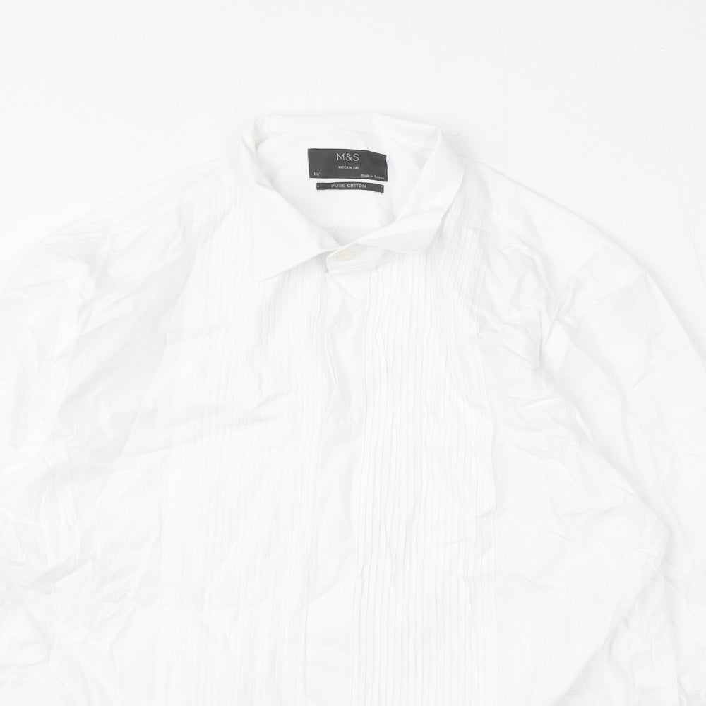 Marks and Spencer Mens White 100% Cotton Dress Shirt Size 16 Collared Button