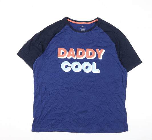 Marks and Spencer Mens Blue Solid 100% Cotton Pyjama Top Size XL Pullover - Daddy Cool