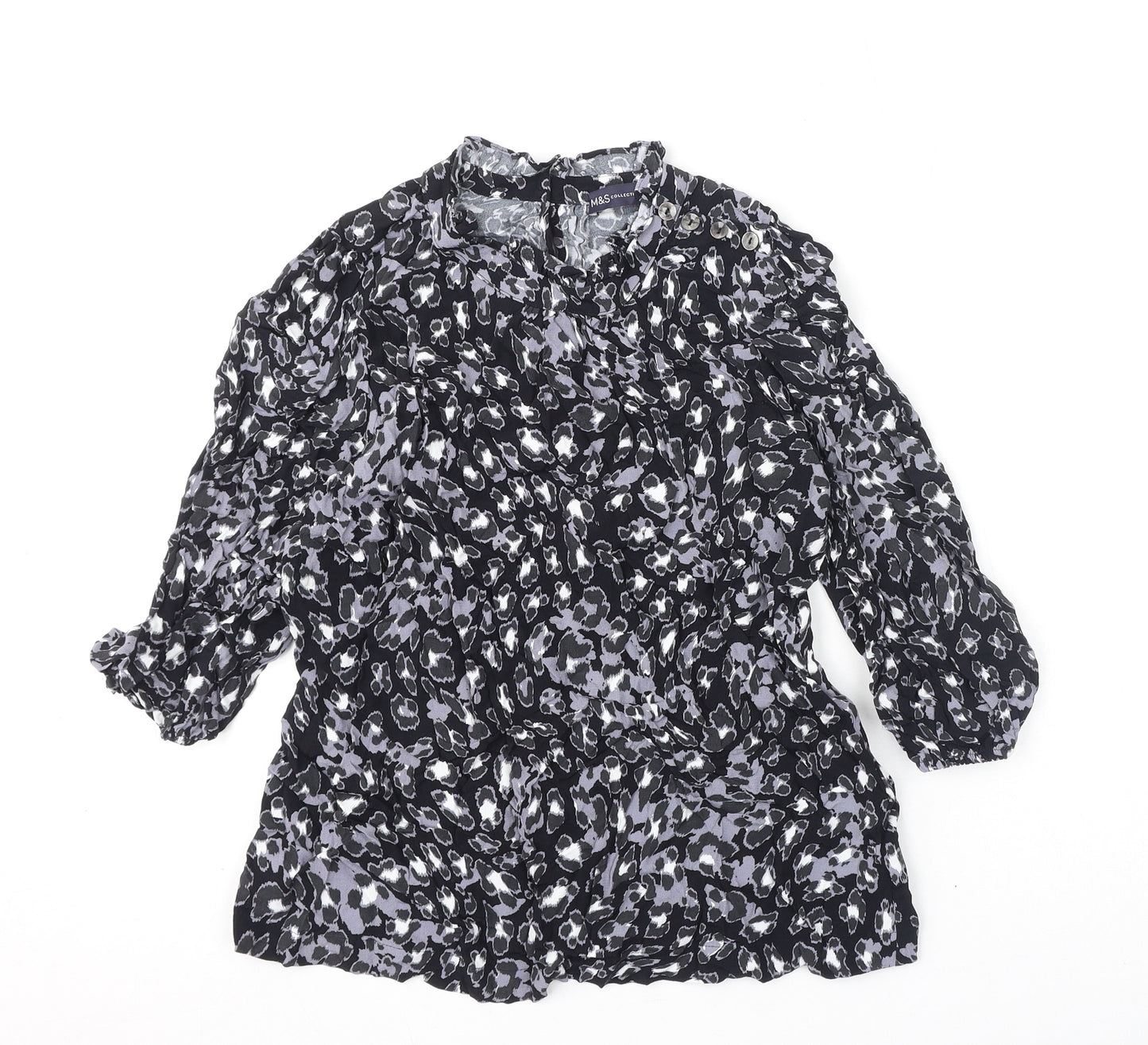 Marks and Spencer Womens Multicoloured Animal Print Viscose Basic Blouse Size 10 Round Neck - Leopard Print