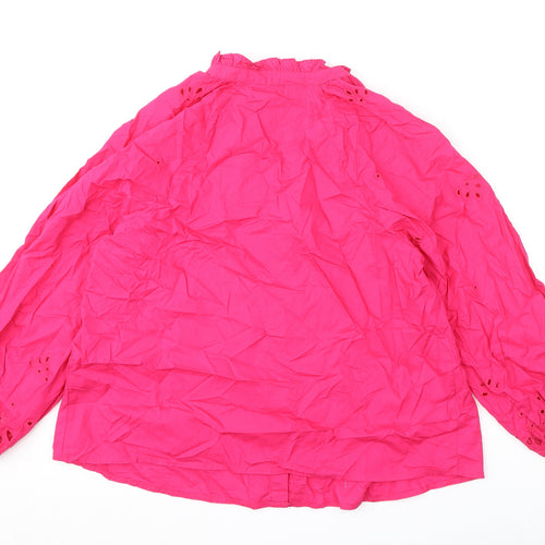 Marks and Spencer Womens Pink 100% Cotton Basic Button-Up Size 12 V-Neck - Embroidery