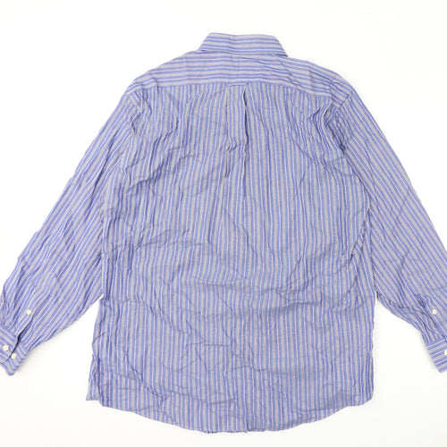 Kirkland Mens Blue Striped Polyester Button-Up Size 16.5 Collared Button