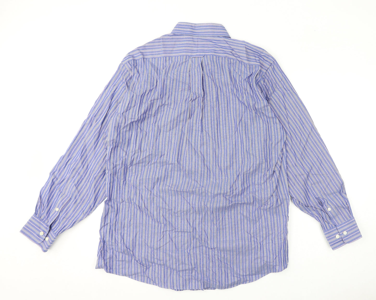 Kirkland Mens Blue Striped Polyester Button-Up Size 16.5 Collared Button