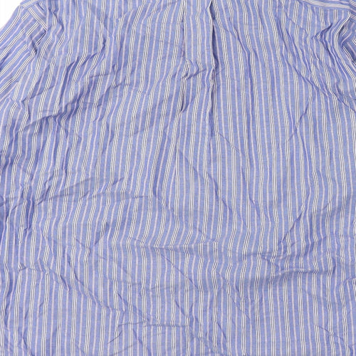 Kirkland Mens Blue Striped Polyester Button-Up Size 16.5 Collared Button