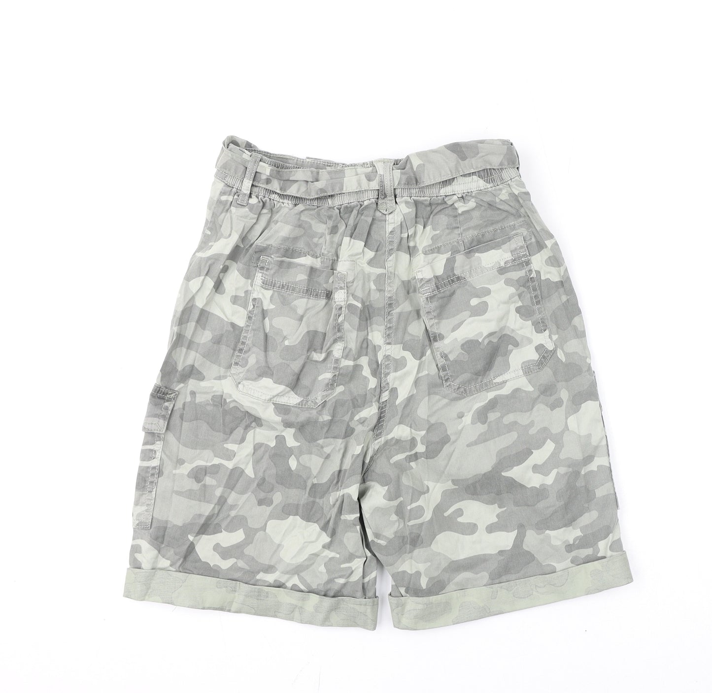 Marks and Spencer Womens Green Camouflage Lyocell Cargo Shorts Size 8 L7 in Regular Zip