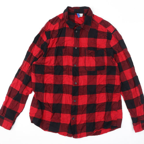 Divided by H&M Womens Red Check 100% Cotton Basic Button-Up Size L Collared