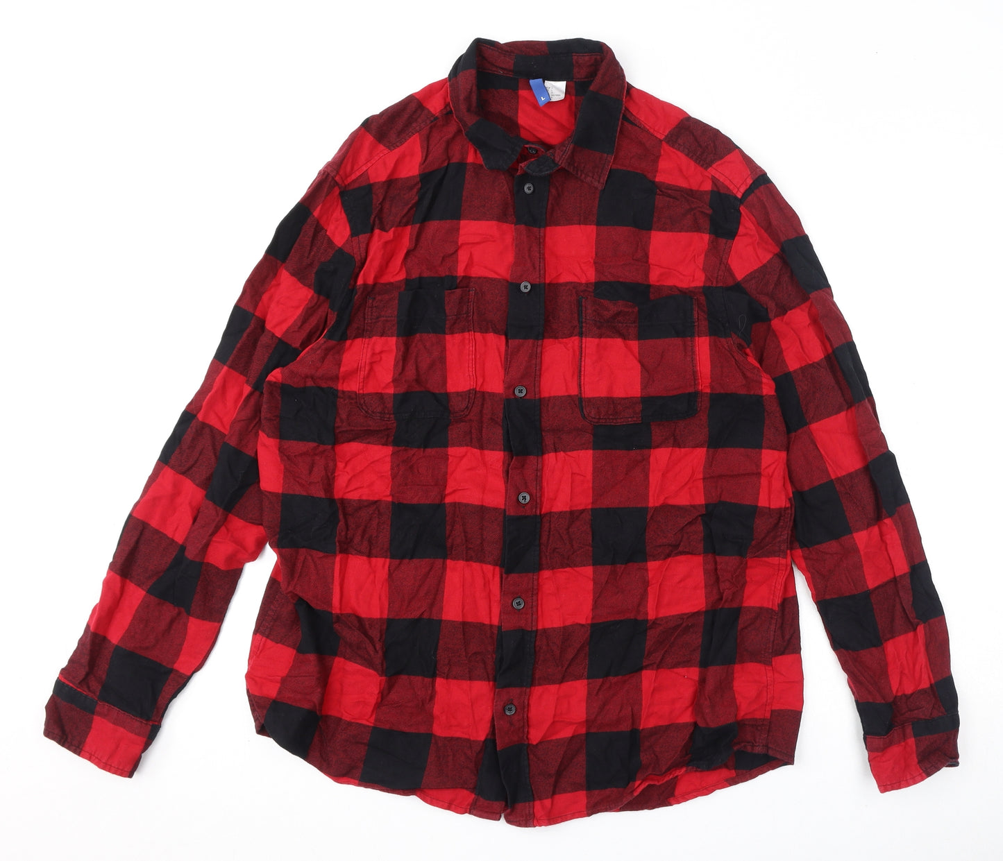 Divided by H&M Womens Red Check 100% Cotton Basic Button-Up Size L Collared