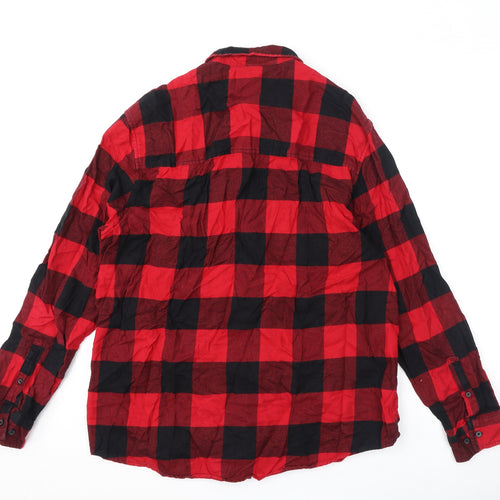 Divided by H&M Womens Red Check 100% Cotton Basic Button-Up Size L Collared