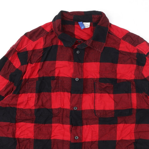 Divided by H&M Womens Red Check 100% Cotton Basic Button-Up Size L Collared