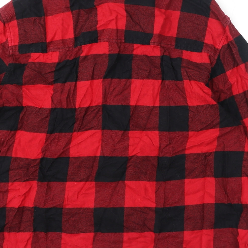Divided by H&M Womens Red Check 100% Cotton Basic Button-Up Size L Collared