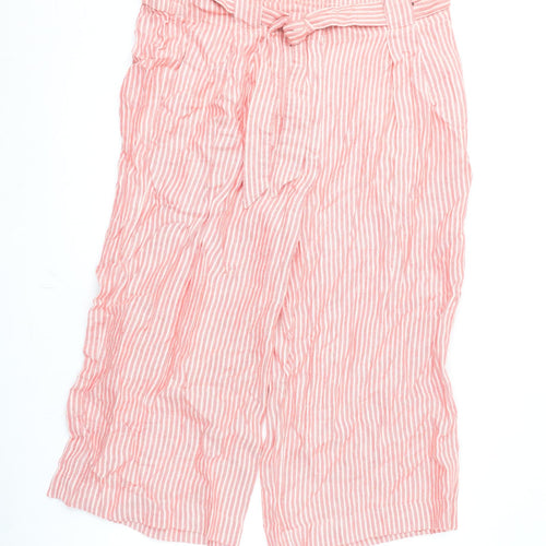 Marks and Spencer Womens Pink Striped Linen Cropped Trousers Size 20 L21 in Regular Zip