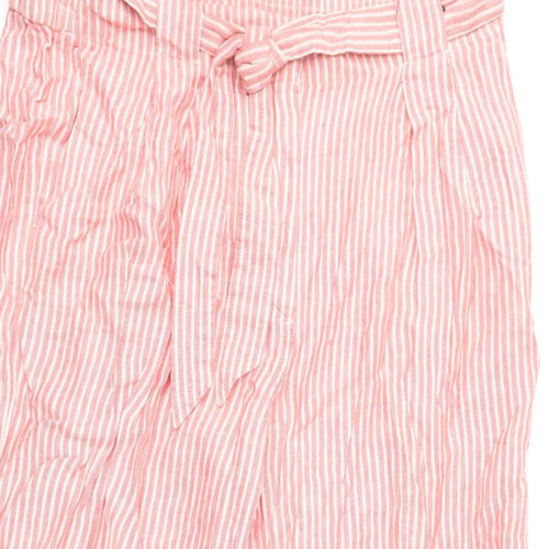 Marks and Spencer Womens Pink Striped Linen Cropped Trousers Size 20 L21 in Regular Zip