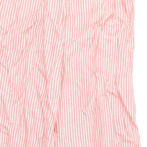 Marks and Spencer Womens Pink Striped Linen Cropped Trousers Size 20 L21 in Regular Zip