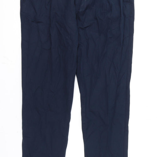 Marks and Spencer Mens Blue Cotton Trousers Size 34 in L29 in Regular Zip