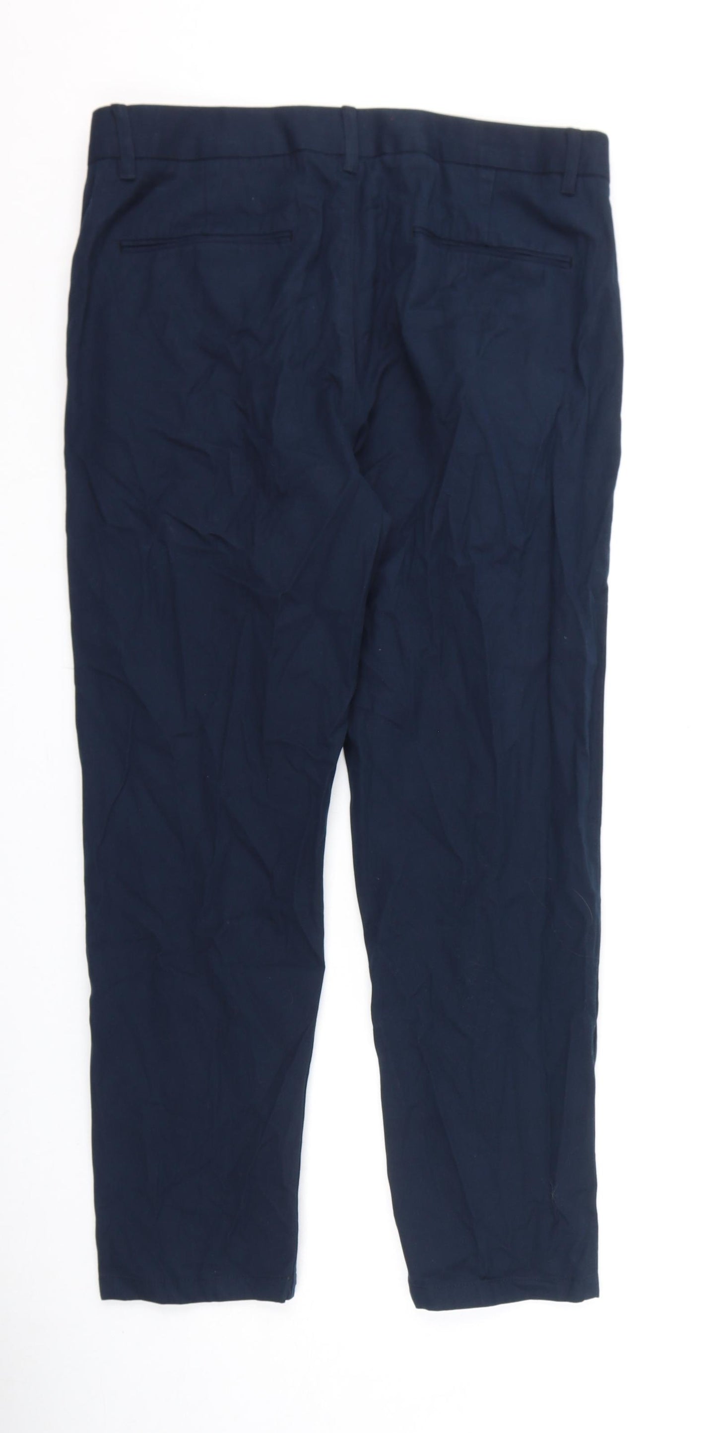 Marks and Spencer Mens Blue Cotton Trousers Size 34 in L29 in Regular Zip