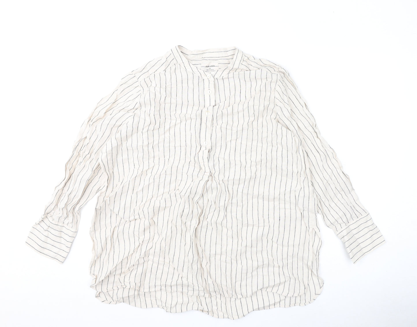 Marks and Spencer Womens Beige Striped Linen Basic Blouse Size 20 Round Neck