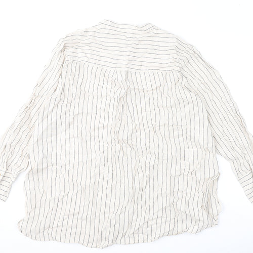 Marks and Spencer Womens Beige Striped Linen Basic Blouse Size 20 Round Neck