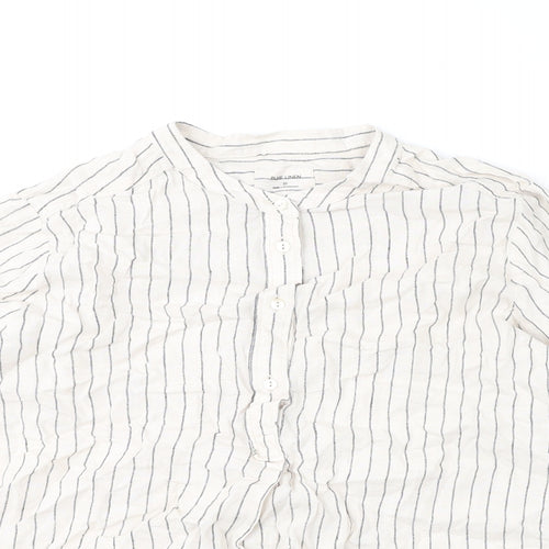 Marks and Spencer Womens Beige Striped Linen Basic Blouse Size 20 Round Neck
