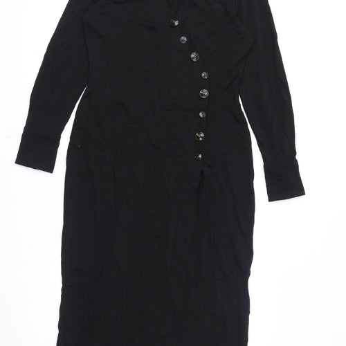 Jaeger Womens Black Viscose Pencil Dress Size 14 Collared Button
