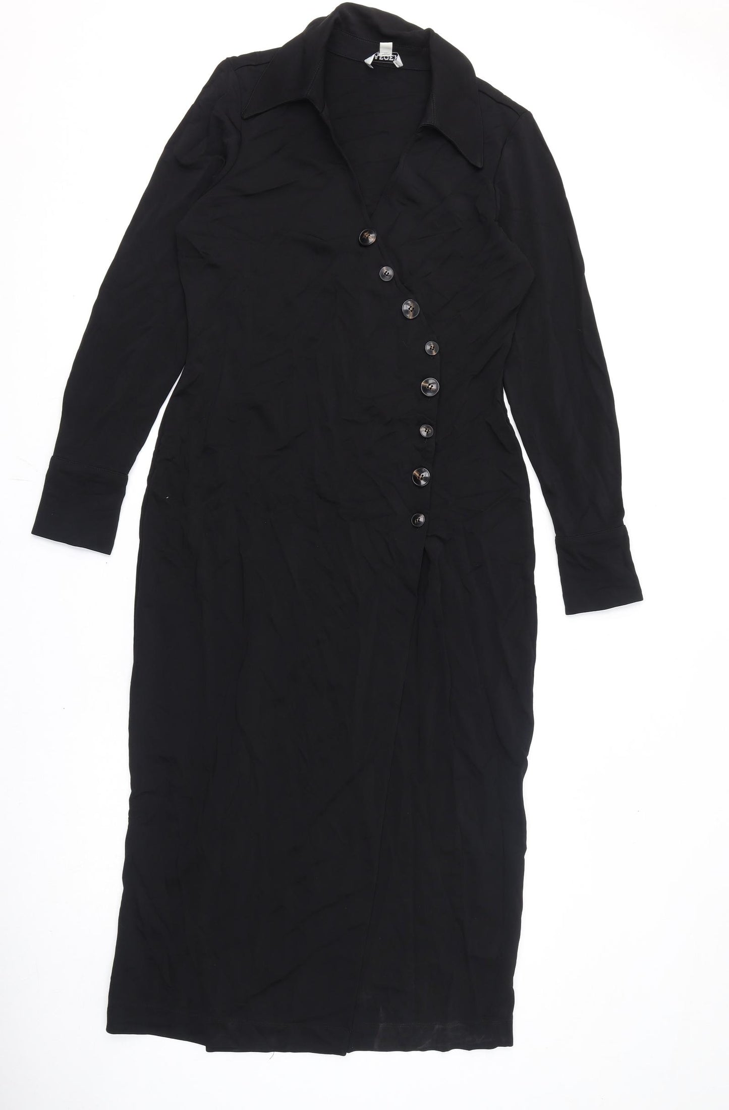 Jaeger Womens Black Viscose Pencil Dress Size 14 Collared Button