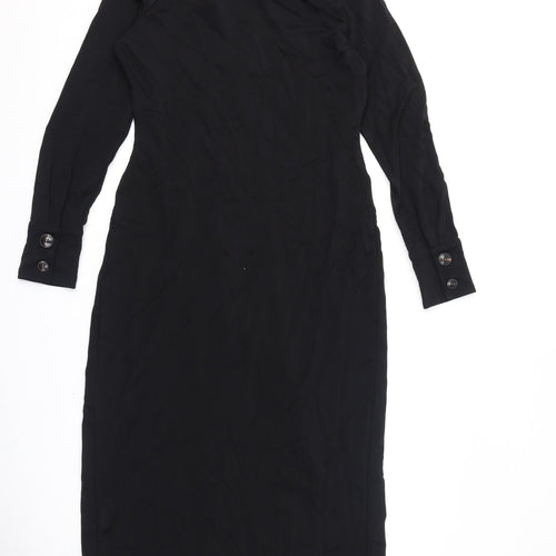 Jaeger Womens Black Viscose Pencil Dress Size 14 Collared Button