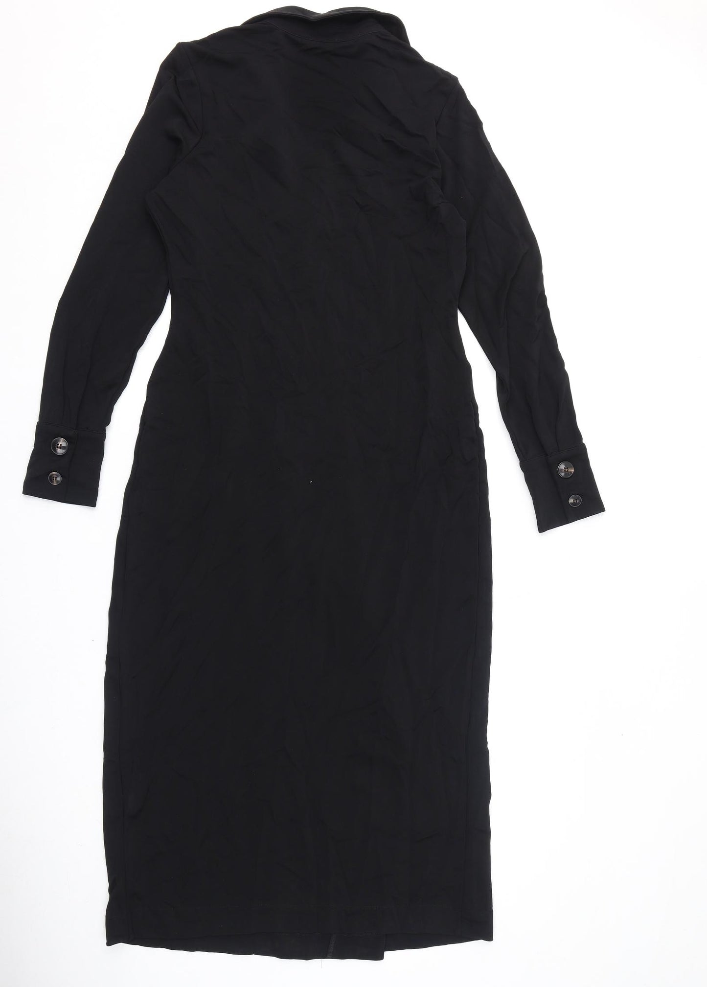 Jaeger Womens Black Viscose Pencil Dress Size 14 Collared Button