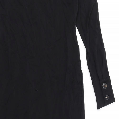 Jaeger Womens Black Viscose Pencil Dress Size 14 Collared Button