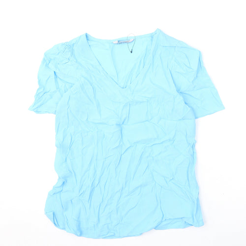 Marks and Spencer Womens Blue Viscose Basic Blouse Size 10 V-Neck