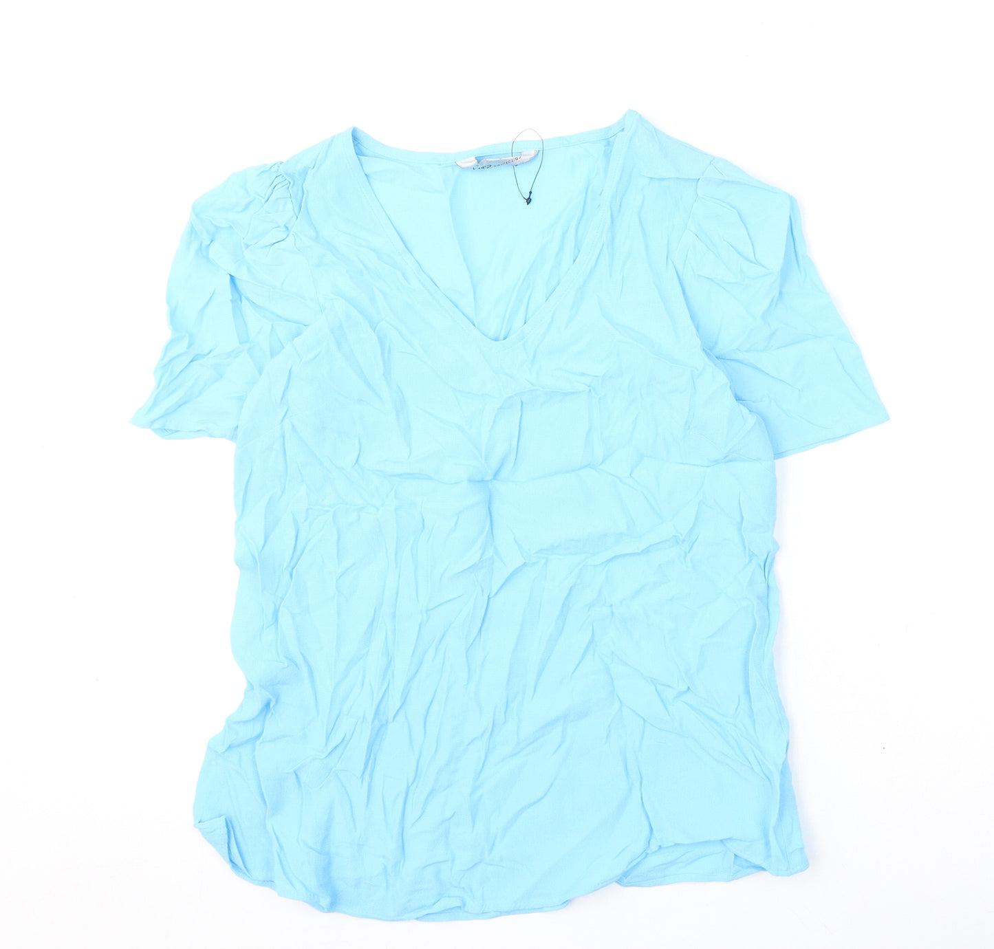 Marks and Spencer Womens Blue Viscose Basic Blouse Size 10 V-Neck