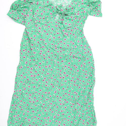 Nobody's Child Womens Green Floral Viscose A-Line Size 18 V-Neck Zip - Tie Detail