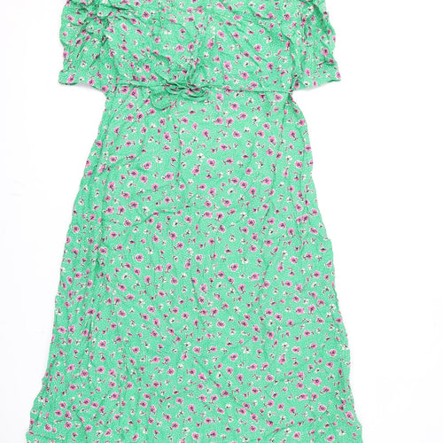 Nobody's Child Womens Green Floral Viscose A-Line Size 18 V-Neck Zip - Tie Detail