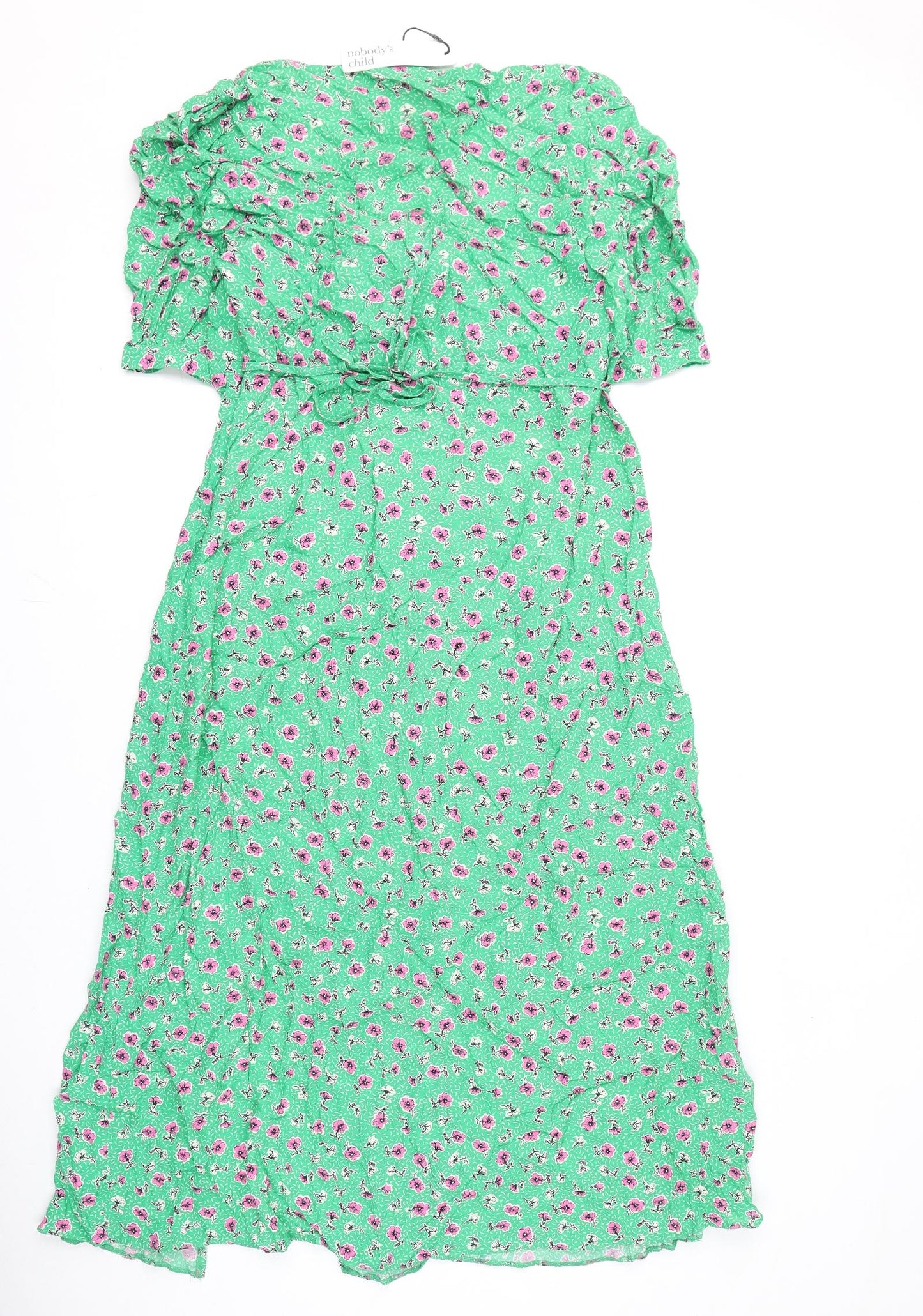 Nobody's Child Womens Green Floral Viscose A-Line Size 18 V-Neck Zip - Tie Detail