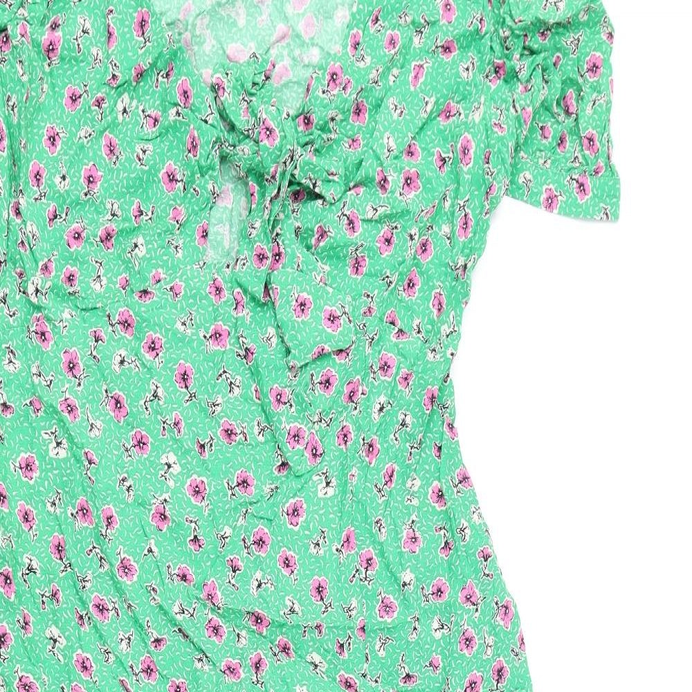 Nobody's Child Womens Green Floral Viscose A-Line Size 18 V-Neck Zip - Tie Detail