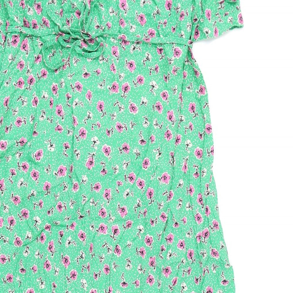 Nobody's Child Womens Green Floral Viscose A-Line Size 18 V-Neck Zip - Tie Detail