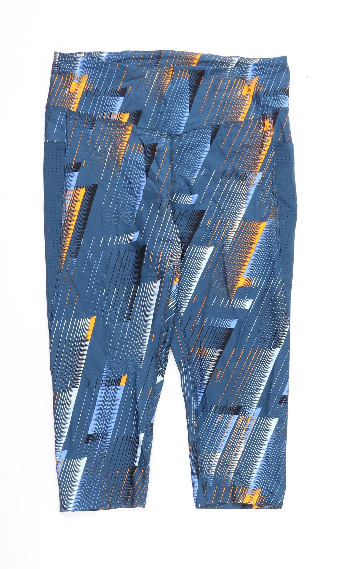 GOODMOVE Womens Blue Geometric Polyester Cropped Leggings Size 18 L19 in Regular Pullover