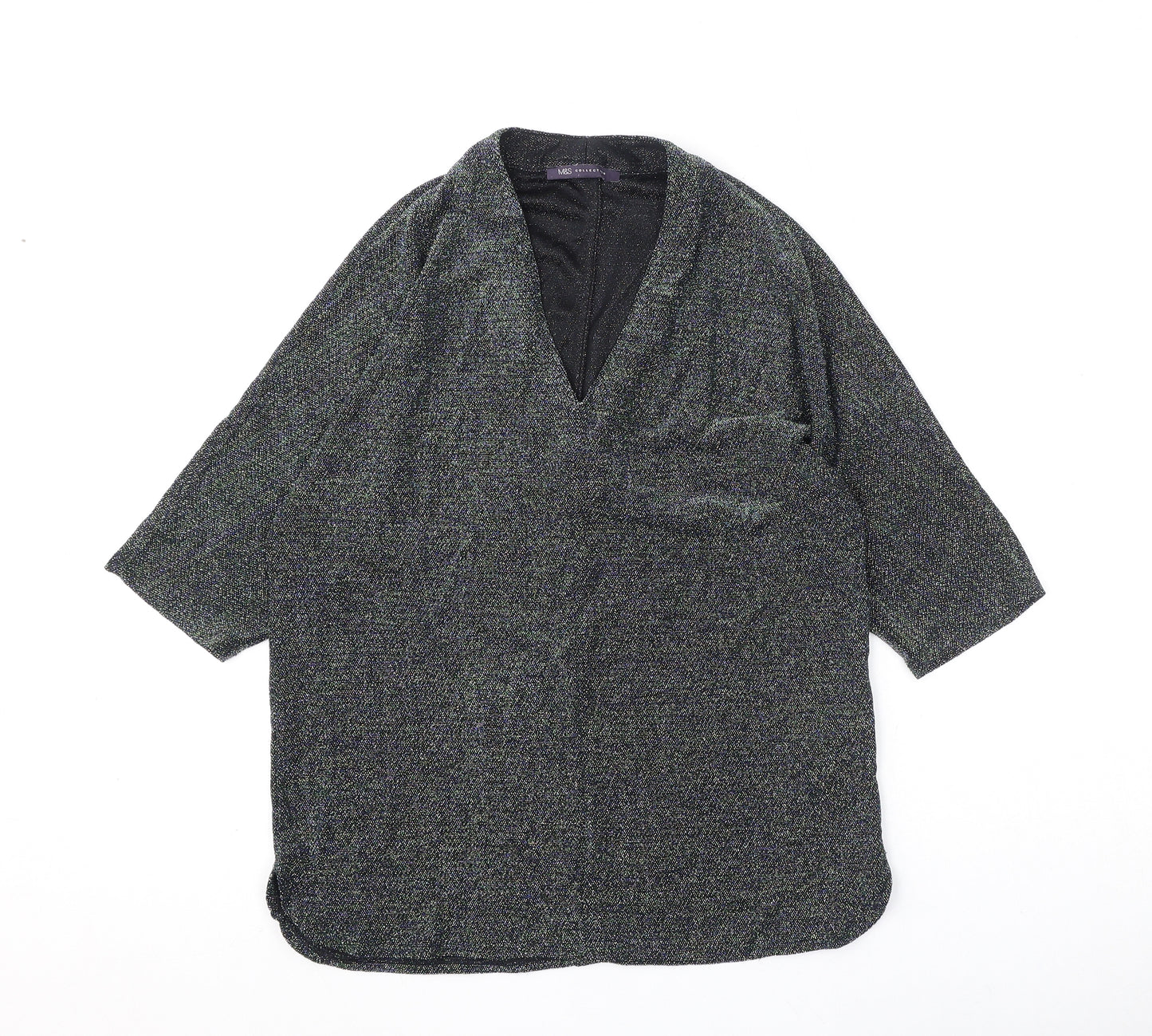 Marks and Spencer Womens Multicoloured Polyamide Basic Blouse Size 12 V-Neck - Glittery