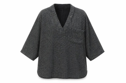 Front view of Marks & Spencer women’s multicoloured polyamide basic blouse, size UK 12, v-neck - glittery