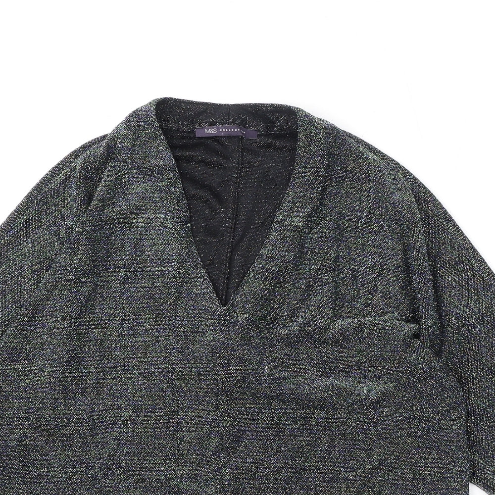 Marks and Spencer Womens Multicoloured Polyamide Basic Blouse Size 12 V-Neck - Glittery